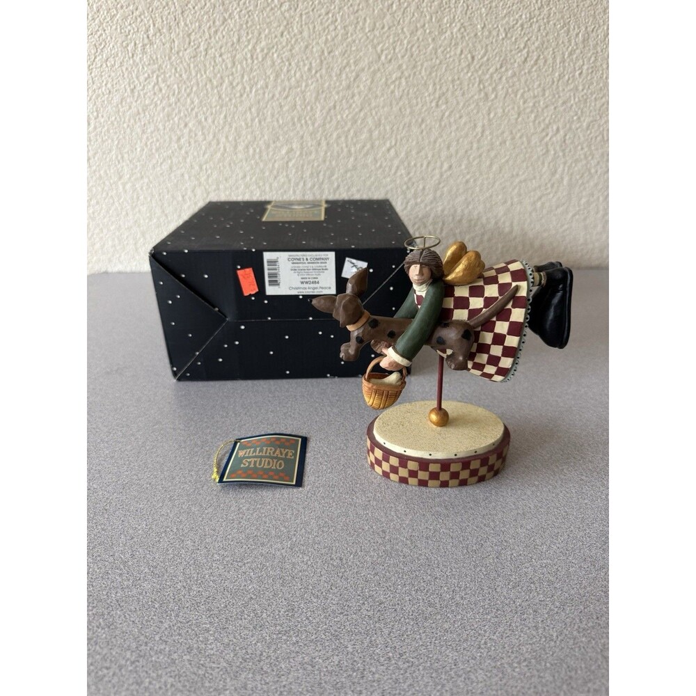 WilliRaye Studio Christmas Angel Peace WW2484 Figurine w/ Dog Box & Tag